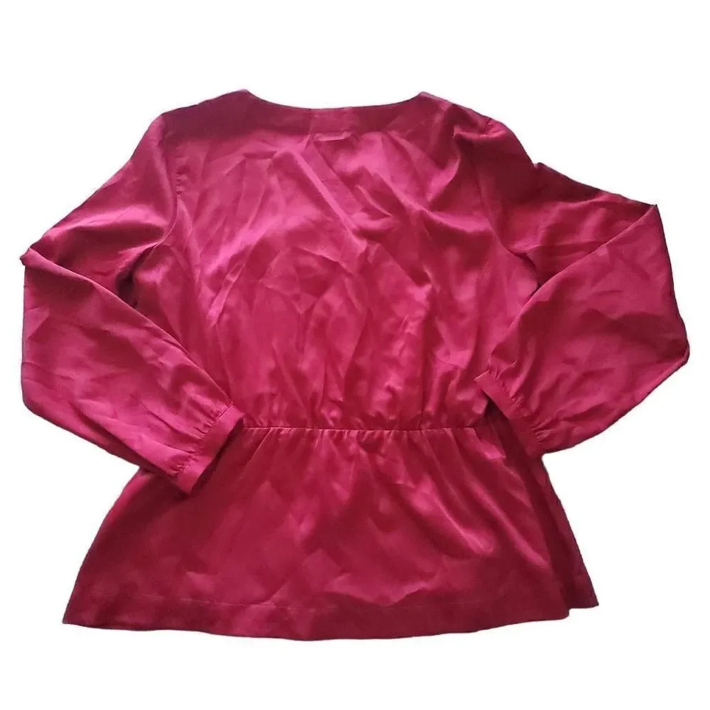 J crew womens Sz M red satin long sleeve blouse